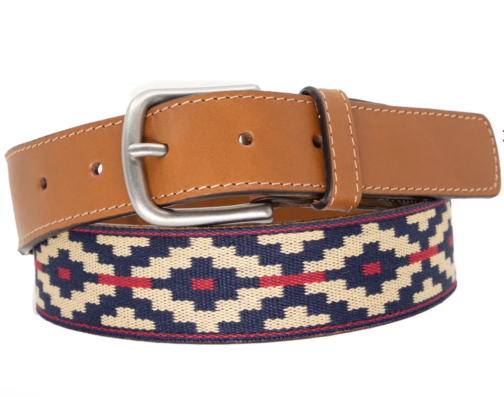 La Matera Trucha Woven Belt Size 36 - Genuine Leather - Navy + Red Argentine